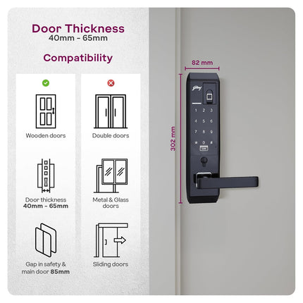 Godrej Smart Lock I Advantis Revolution Digital Lock for Wooden Door |for Main Door | 4 in 1 Access | Pin Access | Fingerprint | RFID Card | Mechanical Key | Black | 3Yrs Warranty - Unboxify