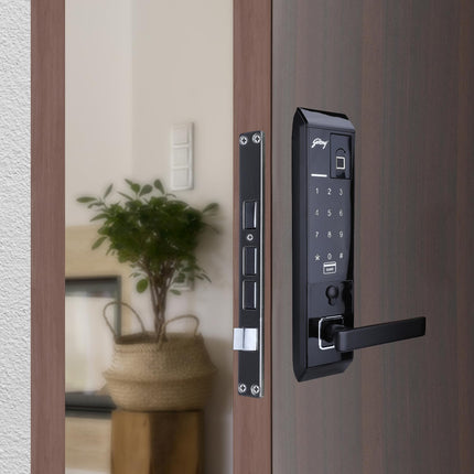 Godrej Smart Lock I Advantis Revolution Digital Lock for Wooden Door |for Main Door | 4 in 1 Access | Pin Access | Fingerprint | RFID Card | Mechanical Key | Black | 3Yrs Warranty - Unboxify