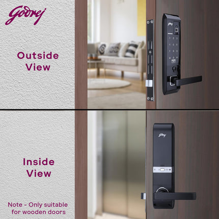 Godrej Smart Lock I Advantis Revolution Digital Lock for Wooden Door |for Main Door | 4 in 1 Access | Pin Access | Fingerprint | RFID Card | Mechanical Key | Black | 3Yrs Warranty - Unboxify