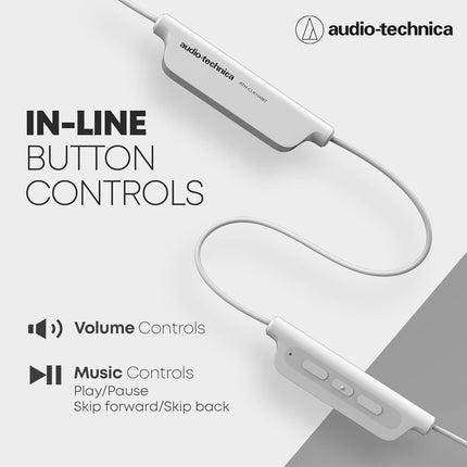 Audio-Technica CLR100BT Bluetooth Neckband with 200 Hours Standby Time Volume Control Extra Bass IPX2 Water Resistant Noise Isolation and Magnetic Buds (White)