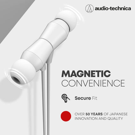 Audio-Technica CLR100BT Bluetooth Neckband with 200 Hours Standby Time Volume Control Extra Bass IPX2 Water Resistant Noise Isolation and Magnetic Buds (White)