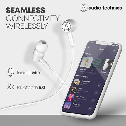 Audio-Technica CLR100BT Bluetooth Neckband with 200 Hours Standby Time Volume Control Extra Bass IPX2 Water Resistant Noise Isolation and Magnetic Buds (White)