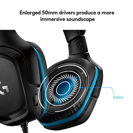 Logitech G431 with 7.1 Surround Sound, DTS X 2.0, 50 mm Audio Drivers, USB and 3.5 mm Jack, Flip-to-Mute Mic Wired Over Ear Headphones with Mic for PC - Black