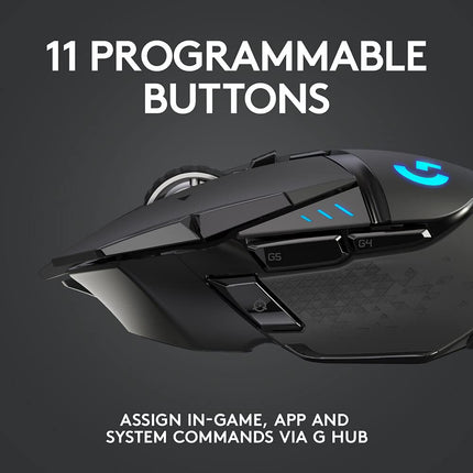 Logitech G502 Lightspeed Wireless Gaming Mouse, 25K Sensor, PowerPlay Compatible, RGB, Adjustable Weights, 11 Programmable Buttons, Long Battery Life, On-Board Memory, PC/Mac - Black - Unboxify