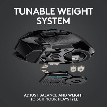 Logitech G502 Lightspeed Wireless Gaming Mouse, 25K Sensor, PowerPlay Compatible, RGB, Adjustable Weights, 11 Programmable Buttons, Long Battery Life, On-Board Memory, PC/Mac - Black - Unboxify