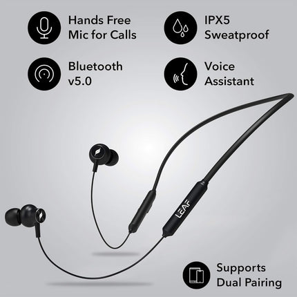Leaf Flex Wireless Bluetooth Earphones with 8 Hours Battery and mic (Carbon Black)