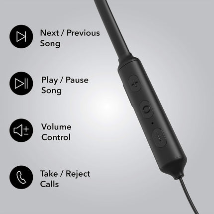 Leaf Flex Wireless Bluetooth Earphones with 8 Hours Battery and mic (Carbon Black)