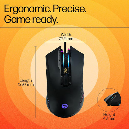 HP G360 RGB Backlighting USB Wired Gaming Mouse with 6 Programmable Buttons, Customizable 6200 DPI, Ergonomic Design, Non-Slip 3D Roller/ 3 Years Warranty (4QM92AA) - Unboxify
