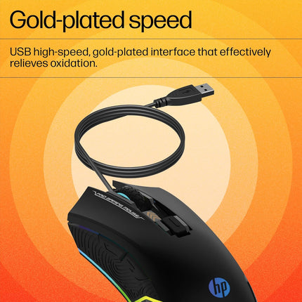 HP G360 RGB Backlighting USB Wired Gaming Mouse with 6 Programmable Buttons, Customizable 6200 DPI, Ergonomic Design, Non-Slip 3D Roller/ 3 Years Warranty (4QM92AA) - Unboxify
