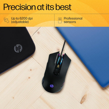 HP G360 RGB Backlighting USB Wired Gaming Mouse with 6 Programmable Buttons, Customizable 6200 DPI, Ergonomic Design, Non-Slip 3D Roller/ 3 Years Warranty (4QM92AA) - Unboxify