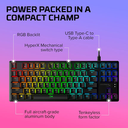 HyperX Alloy Origins Core Tenkeyless USB Mechanical Gaming Keyboard with Software Controlled Light & Macro Customization, Compact Form Factor, Tactile Switch (Aqua, RGB LED Backlit, HX-KB7AQX-US)