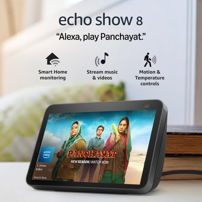 Amazon Echo Show 8 (2nd Gen) - Smart speaker with 8" HD screen, stereo sound & hands-free entertainment with Alexa (Black)