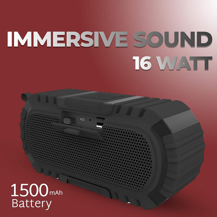 Staunch Thunder 1600 Wireless Portable 16W Bluetooth Speaker up to 8 Hours Long Play Time and FM Support (Black)