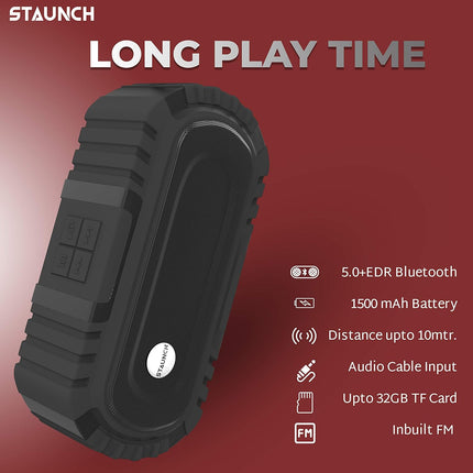 Staunch Thunder 1600 Wireless Portable 16W Bluetooth Speaker up to 8 Hours Long Play Time and FM Support (Black)