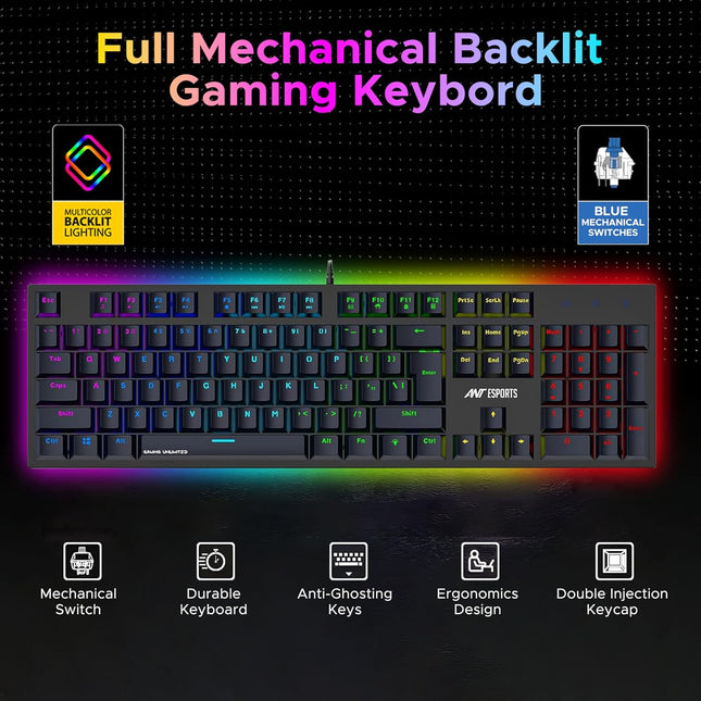 Ant Esports MK3400 V3 Pro Mechanical Pro World of Warship Edition Wired RGB Gaming Keyboard (Black)