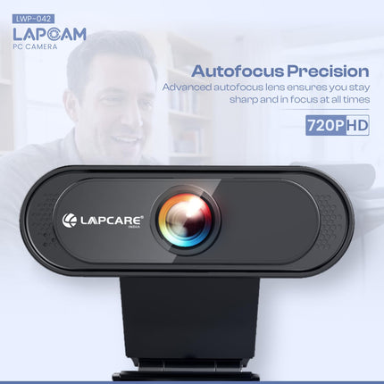 LAPCARE Lapcam HD 720M P, Noise Isolated Microphone with Computer HD stremaing Web cam for Desktop & Laptop with mic with Wide Angle Lens & Large Sensor for Superior Low Light, Optical (Black) - Unboxify