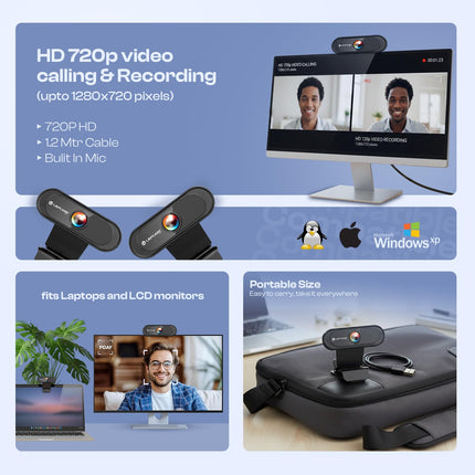 LAPCARE Lapcam HD 720M P, Noise Isolated Microphone with Computer HD stremaing Web cam for Desktop & Laptop with mic with Wide Angle Lens & Large Sensor for Superior Low Light, Optical (Black) - Unboxify