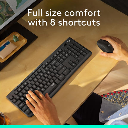 Logitech MK295 Silent Wireless Mouse & Keyboard Combo with SilentTouch Technology, Full Numpad, Advanced Optical Tracking, Lag-Free Wireless, 90% Less Noise - Black - Unboxify