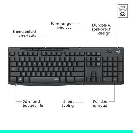 Logitech MK295 Silent Wireless Mouse & Keyboard Combo with SilentTouch Technology, Full Numpad, Advanced Optical Tracking, Lag-Free Wireless, 90% Less Noise - Black - Unboxify