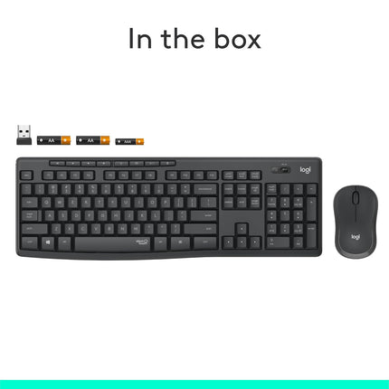 Logitech MK295 Silent Wireless Mouse & Keyboard Combo with SilentTouch Technology, Full Numpad, Advanced Optical Tracking, Lag-Free Wireless, 90% Less Noise - Black - Unboxify