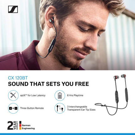 Sennheiser CX 120BT Wireless Bluetooth in Ear Neckband Headphone with Mic (Black)