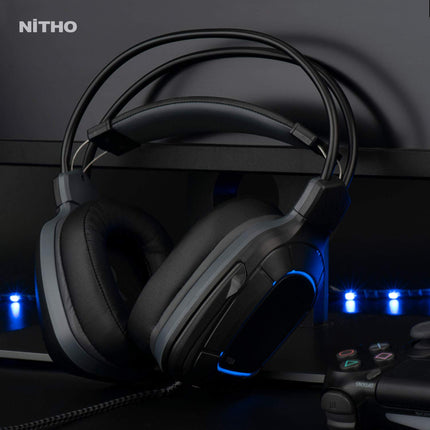 NiTHO TITAN STEREO GAMING Wired Over Ear HEADSET, Compatible with PC/PS4/Xbox One/Switch (PC Adapter Included)