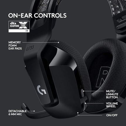 Logitech G 733 Lightspeed Over Ear Wireless Gaming Headset with Suspension Headband, LIGHTSYNC RGB, Blue VO!CE Mic Technology and PRO-G Audio Drivers - Black
