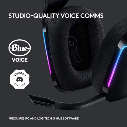 Logitech G 733 Lightspeed Over Ear Wireless Gaming Headset with Suspension Headband, LIGHTSYNC RGB, Blue VO!CE Mic Technology and PRO-G Audio Drivers - Black