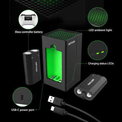 NITHO Controller Battery Pack and Charging Dock, Compatible with Xbox Series X|S, Xbox One/One X/One S Elite, Includes 2 Rechargeable Batteries and USB-C Cable