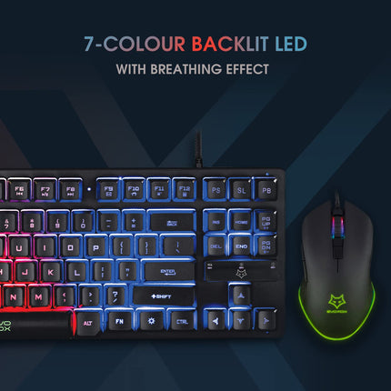 EvoFox X-Team Fireblade Gaming Keyboard Combo with Space-Saving TKL Design, Breathing LED Effects, Anti-ghosting Keys and 6 Button Mouse with up to 3200 DPI Setting (Wired, Black)