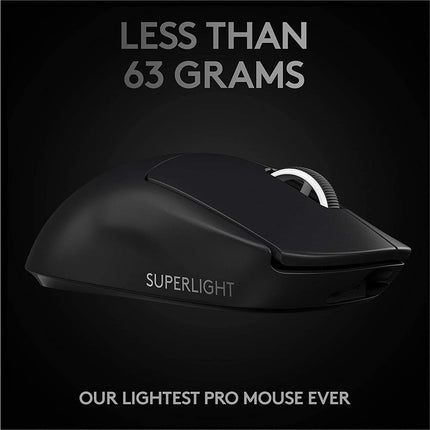 Logitech G PRO X Superlight Wireless USB Gaming Mouse, Ultra Lightweight 63 g, Hero 25K Sensor, 25, 600 DPI, 5 Programmable Buttons, Long Battery Life, for Esports, Compatible with PC/Mac-Black - Unboxify