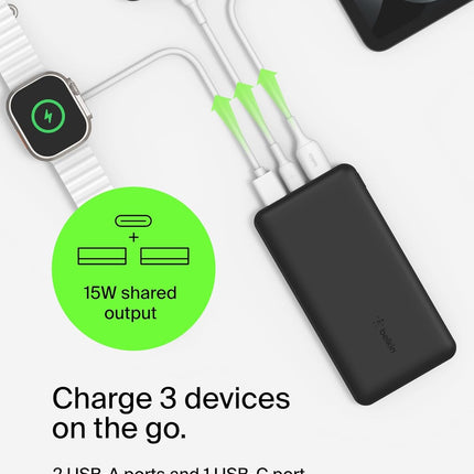 Belkin 10000 mAh Power Bank | Super Fast Charging | USB-C PD Port | 15W Charging for iPhone Series (16, 16 Pro Max), Samsung Galaxy, Google Pixel & More | 2 Years Warranty | Black - Unboxify