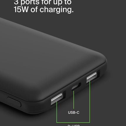 Belkin 10000 mAh Power Bank | Super Fast Charging | USB-C PD Port | 15W Charging for iPhone Series (16, 16 Pro Max), Samsung Galaxy, Google Pixel & More | 2 Years Warranty | Black - Unboxify