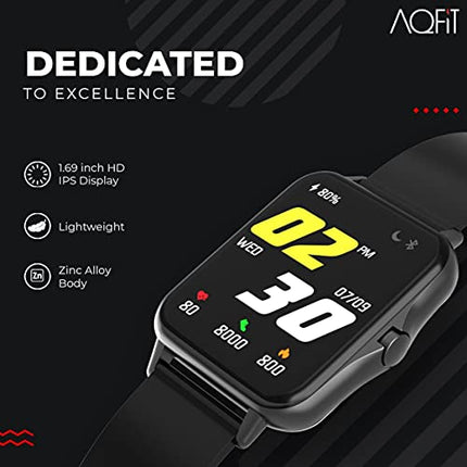 AQFIT W12 Smartwatch IP68 Water Resistant | 1.69” Full Touch Screen Display | Up to 7 Days of Battery Life | Integrated Health Check | 5.0 Bluetooth | for Men and Women(Black)