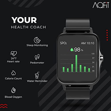 AQFIT W12 Smartwatch IP68 Water Resistant | 1.69” Full Touch Screen Display | Up to 7 Days of Battery Life | Integrated Health Check | 5.0 Bluetooth | for Men and Women(Black)
