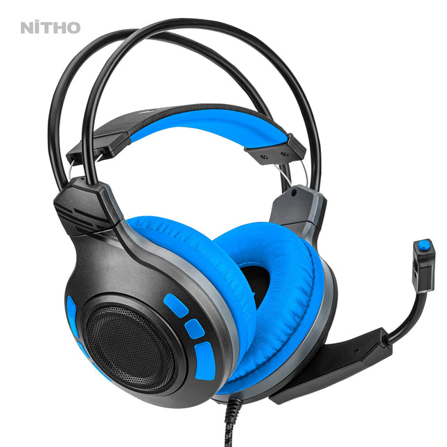 Nitho Atlas Gaming Headset with Microphone, Over-Ear Stereo Headphones for Xbox Series X|S, Xbox One, PS5, PS4, Nintendo Switch, PC, Mobile, 3.5 mm Audio Jack, 50 mm Drivers - Blue