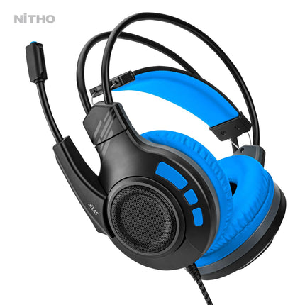 Nitho Atlas Gaming Headset with Microphone, Over-Ear Stereo Headphones for Xbox Series X|S, Xbox One, PS5, PS4, Nintendo Switch, PC, Mobile, 3.5 mm Audio Jack, 50 mm Drivers - Blue