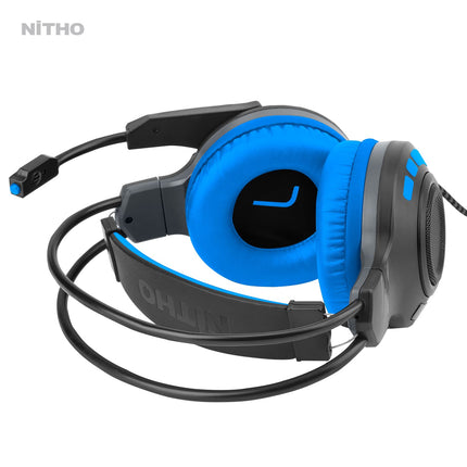 Nitho Atlas Gaming Headset with Microphone, Over-Ear Stereo Headphones for Xbox Series X|S, Xbox One, PS5, PS4, Nintendo Switch, PC, Mobile, 3.5 mm Audio Jack, 50 mm Drivers - Blue