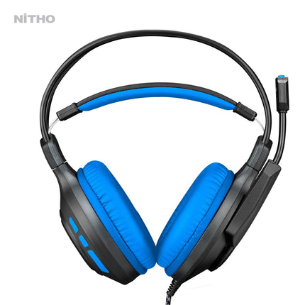 Nitho Atlas Gaming Headset with Microphone, Over-Ear Stereo Headphones for Xbox Series X|S, Xbox One, PS5, PS4, Nintendo Switch, PC, Mobile, 3.5 mm Audio Jack, 50 mm Drivers - Blue