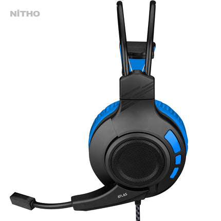 Nitho Atlas Gaming Headset with Microphone, Over-Ear Stereo Headphones for Xbox Series X|S, Xbox One, PS5, PS4, Nintendo Switch, PC, Mobile, 3.5 mm Audio Jack, 50 mm Drivers - Blue