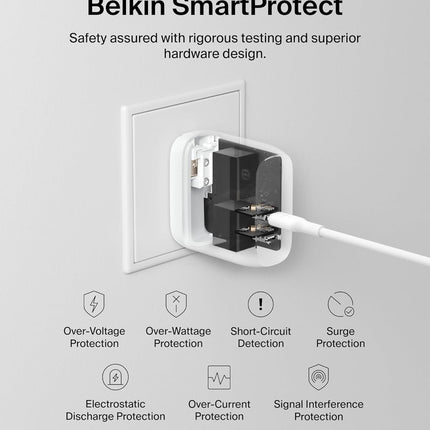 Belkin 40W (20W + 20W) Two Ports USB -C PD Wall Charger | Fast Charging for iPhone 17, Air, Pro, Pro Max, Samsung Galaxy S25, Google Pixel 10, iPad, AirPods, & More | 2 Years Warranty, White - Unboxify
