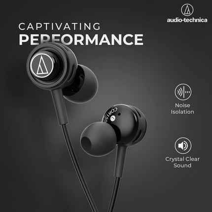 Audio-Technica Sonic Sport in-Ear Wired Earphones with Snap On/Off Ear Hooks, in-line Mic & Control, 8.5mm Powerful Drivers for Clear Sound & Rich Bass, Sound Isolation & Comfort Fit