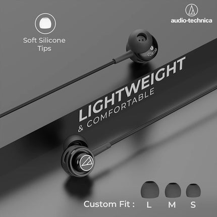 Audio-Technica Sonic Sport in-Ear Wired Earphones with Snap On/Off Ear Hooks, in-line Mic & Control, 8.5mm Powerful Drivers for Clear Sound & Rich Bass, Sound Isolation & Comfort Fit