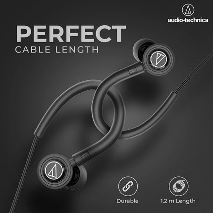 Audio-Technica Sonic Sport in-Ear Wired Earphones with Snap On/Off Ear Hooks, in-line Mic & Control, 8.5mm Powerful Drivers for Clear Sound & Rich Bass, Sound Isolation & Comfort Fit