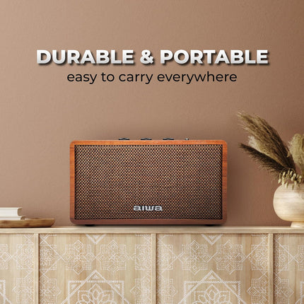 Aiwa Bluetooth Speaker with Powerful Bass, Built-in Microphone, Portable Speaker with 10+ Hours Play Time, Type-C Charging, 80W Speaker, TWS Dual-Link Technology | MI-X150 Retro Plus X (Brown)