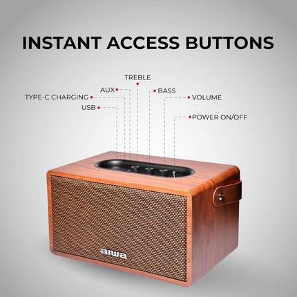 Aiwa Bluetooth Speaker with Powerful Bass, Built-in Microphone, Portable Speaker with 10+ Hours Play Time, Type-C Charging, 80W Speaker, TWS Dual-Link Technology | MI-X150 Retro Plus X (Brown)