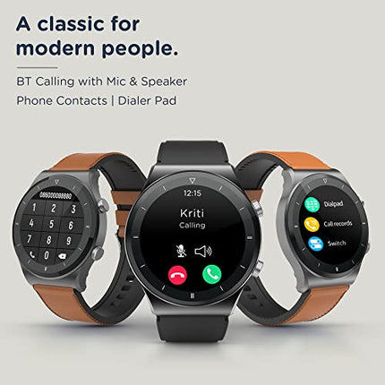 Pebble Revo Smartwatch, 1.3"(3.3cm) HD Touchscreen, Bluetooth Calling, Smart Watch with Rolling UI & Dual Button Technology, Spo2, Heart Rate & Temperature Monitoring (Black), (PFB13 Charcoal Black) - Unboxify