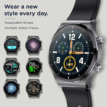 Pebble Revo Smartwatch, 1.3"(3.3cm) HD Touchscreen, Bluetooth Calling, Smart Watch with Rolling UI & Dual Button Technology, Spo2, Heart Rate & Temperature Monitoring (Black), (PFB13 Charcoal Black) - Unboxify