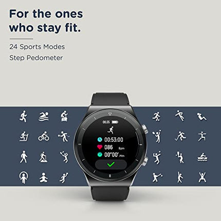 Pebble Revo Smartwatch, 1.3"(3.3cm) HD Touchscreen, Bluetooth Calling, Smart Watch with Rolling UI & Dual Button Technology, Spo2, Heart Rate & Temperature Monitoring (Black), (PFB13 Charcoal Black) - Unboxify