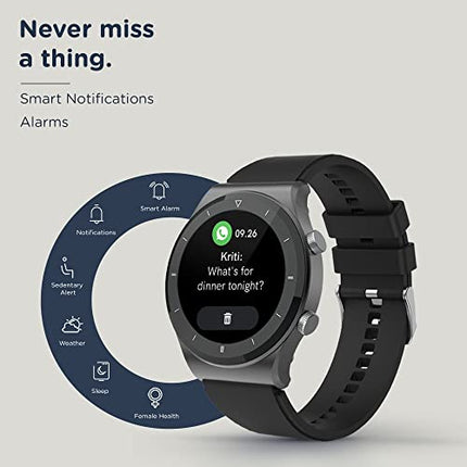Pebble Revo Smartwatch, 1.3"(3.3cm) HD Touchscreen, Bluetooth Calling, Smart Watch with Rolling UI & Dual Button Technology, Spo2, Heart Rate & Temperature Monitoring (Black), (PFB13 Charcoal Black) - Unboxify
